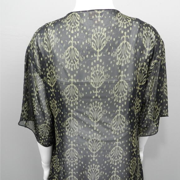 LuLaRoe Monroe Kimono Sheer Fringe Swim Cover Up Size S Black Beige Batik - Picture 7 of 12